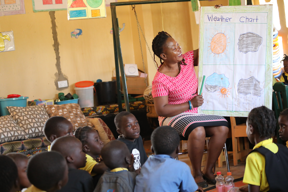 ChildFund Zambia Students at a primary school supported by ChildFund Zambia learn about the weather.
