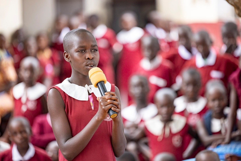 Child Rights Club Mary, 12, speaks at ChildFund’s Child Rights Club at her school, where she and her friends learn about their right to education, protection from violence and more.